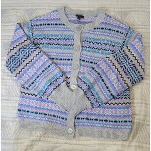 Talbots Petite Fair Isle Cardigan Sweater – Gray‎ Multi Pastel – Size SP